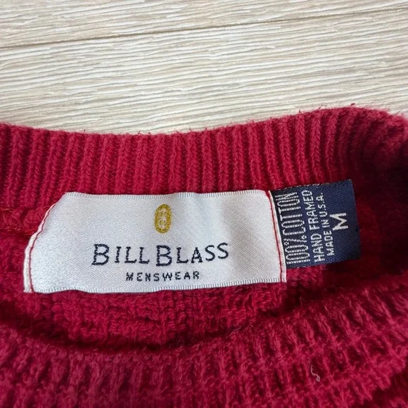 Bill Blass Menswear Vintage 90s Red Cotton Textured Knit Crewneck Sweater Mens M - Picture 2 of 6